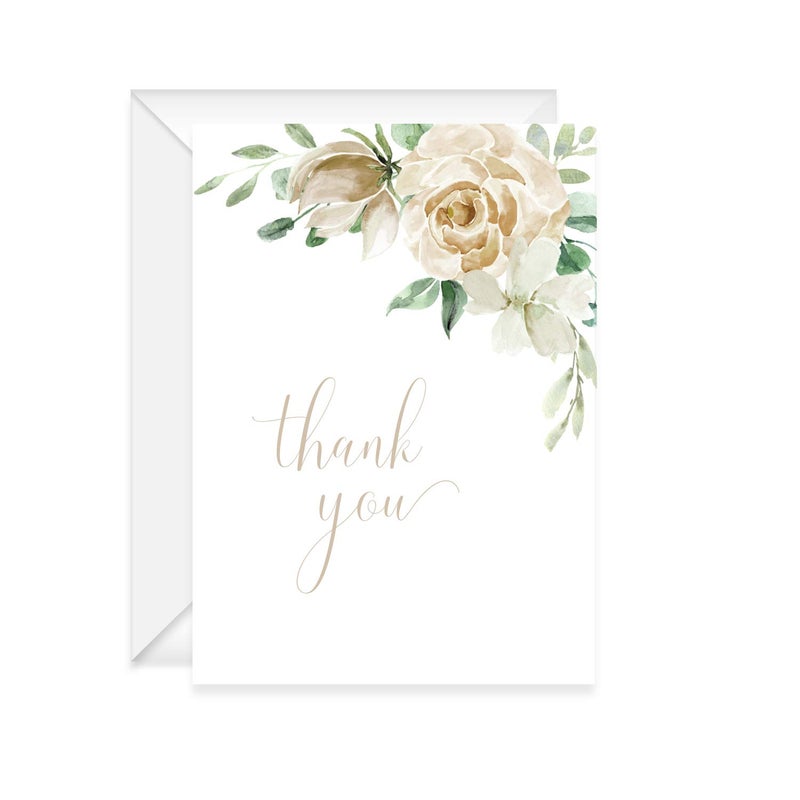 Canopy Street Cream Floral Thank You Notes / 24 Cards With White Envelopes Set/Elegant Watercolor Thanks Gratitude Card Designs / 3 1/2" x 4 7/8" Appreciation Note Cards - Image 4